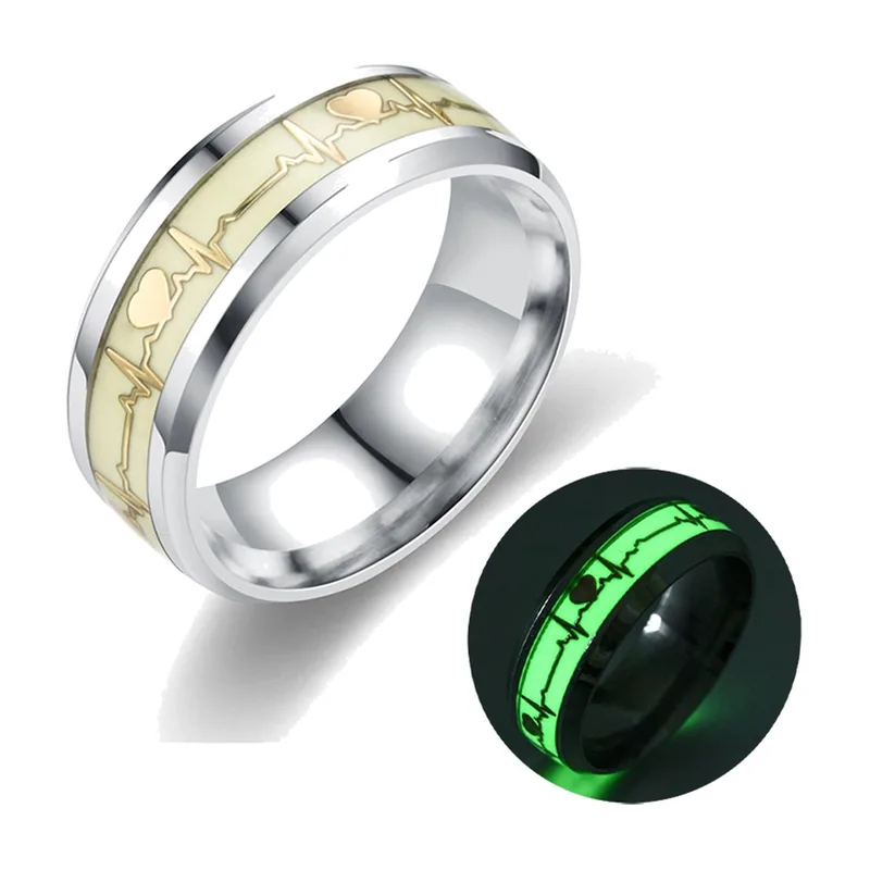 Anillo con Línea de Latido del Corazón Luminosa, Acero Inoxidable