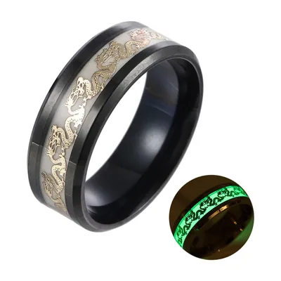 Anillo de Dragón con Incrustación Luminosa, Acero Inoxidable
