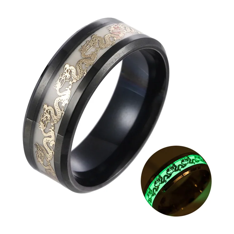 Drachen-Ring mit Leuchtelement aus 316L Edelstahl