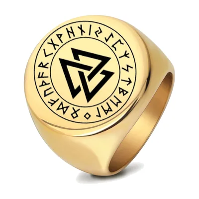 Anillo Sello Valknut con Runas, Acero Inoxidable