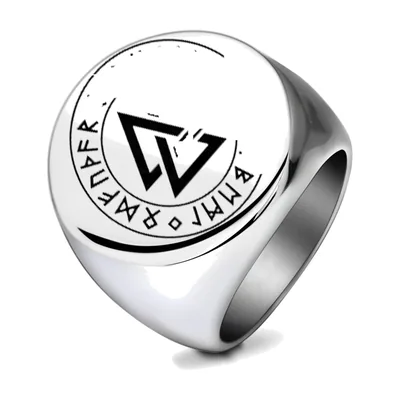 Anillo Sello Valknut y Runas, Acero Inoxidable 316L