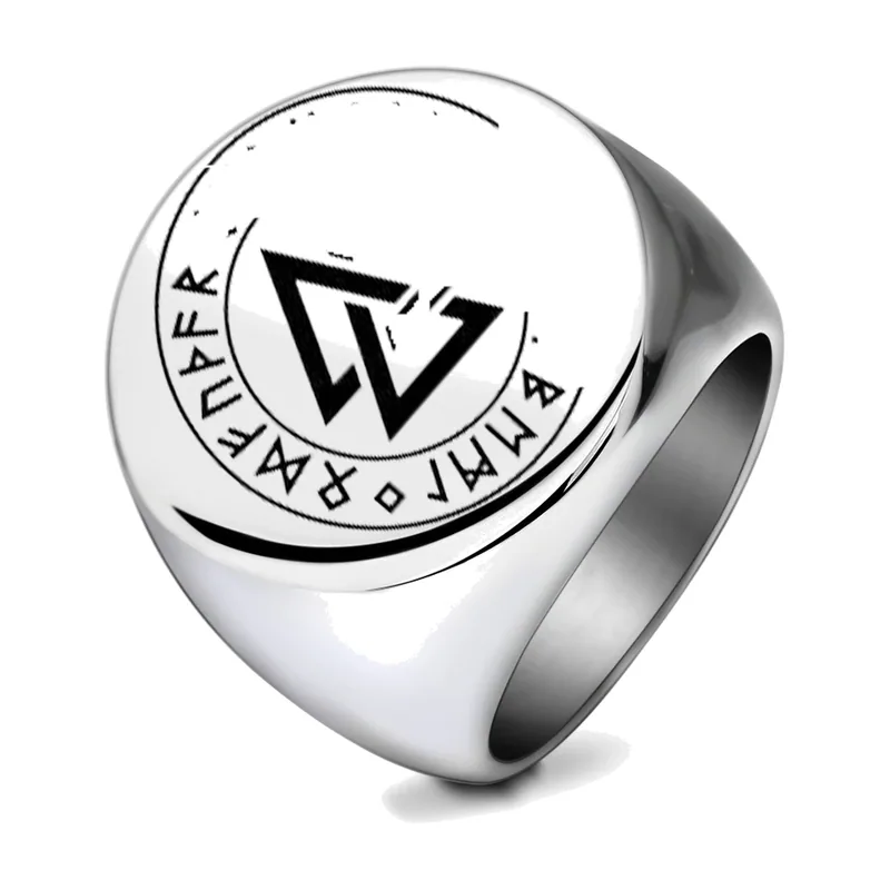 Valknut and Rune Signet Ring, 316L Stainless Steel