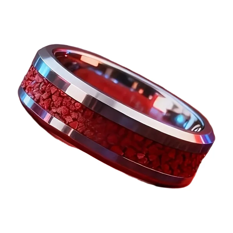 Herren Ring mit rotem Stein-Inlay, Edelstahl