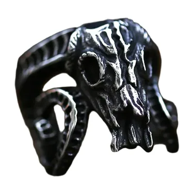 Widder-Schädel Ring mit Hörnern, Antiker Wikinger-Stil, Edelstahl