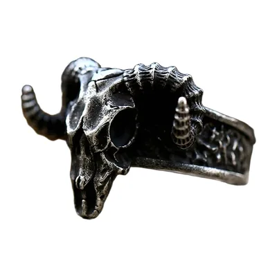 Wikinger Widder-Schädel Ring mit Tiermotiv, Edelstahl Antik-Finish