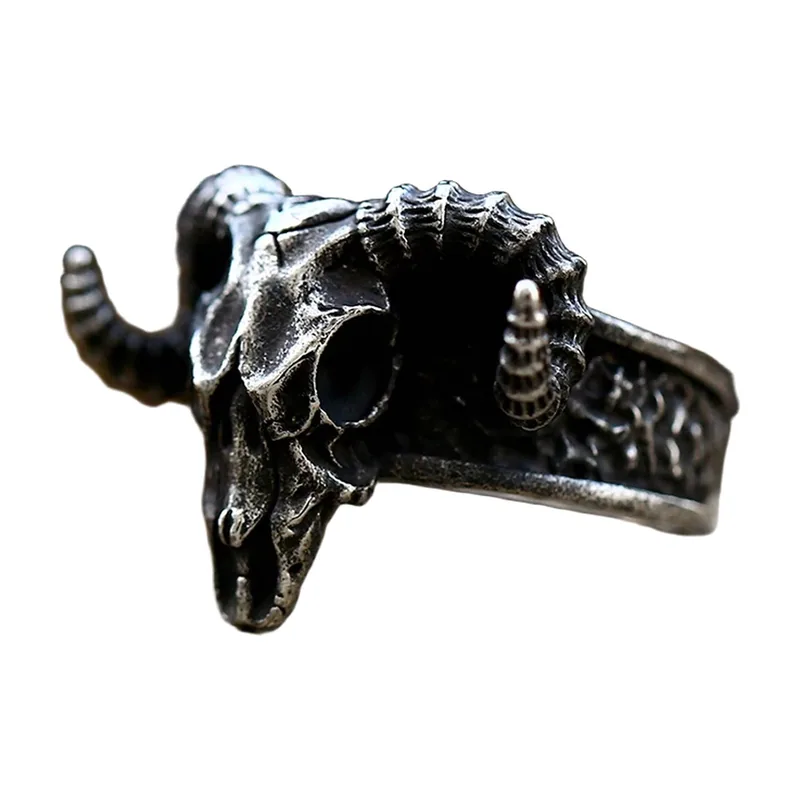 Wikinger Widder-Schädel Ring mit Tiermotiv, Edelstahl Antik-Finish