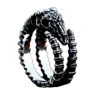 Wikinger Widder-Schädel Ring mit Knochendetails, Edelstahl