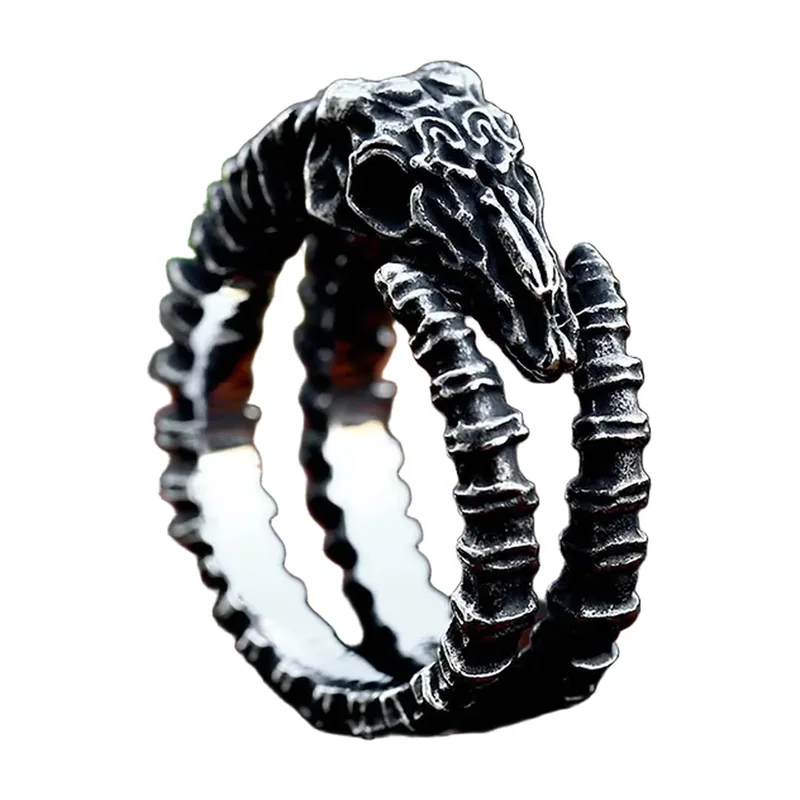 Wikinger Widder-Schädel Ring mit Knochendetails, Edelstahl