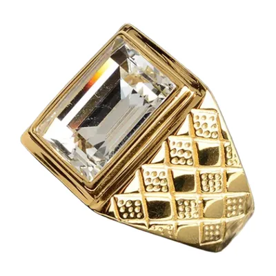 Anillo Sello Rectangular con Zirconia Clara, Acero Inoxidable