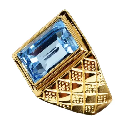 Anillo Sello Rectangular con Zirconia Azul, Acero Inoxidable