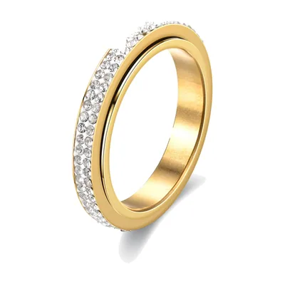 Herren Spinner-Ring mit Zirkonia-Steinen, Edelstahl
