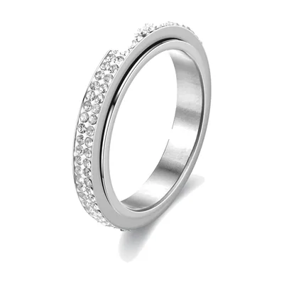 Spinner-Ring mit klaren Zirkonia, Edelstahl