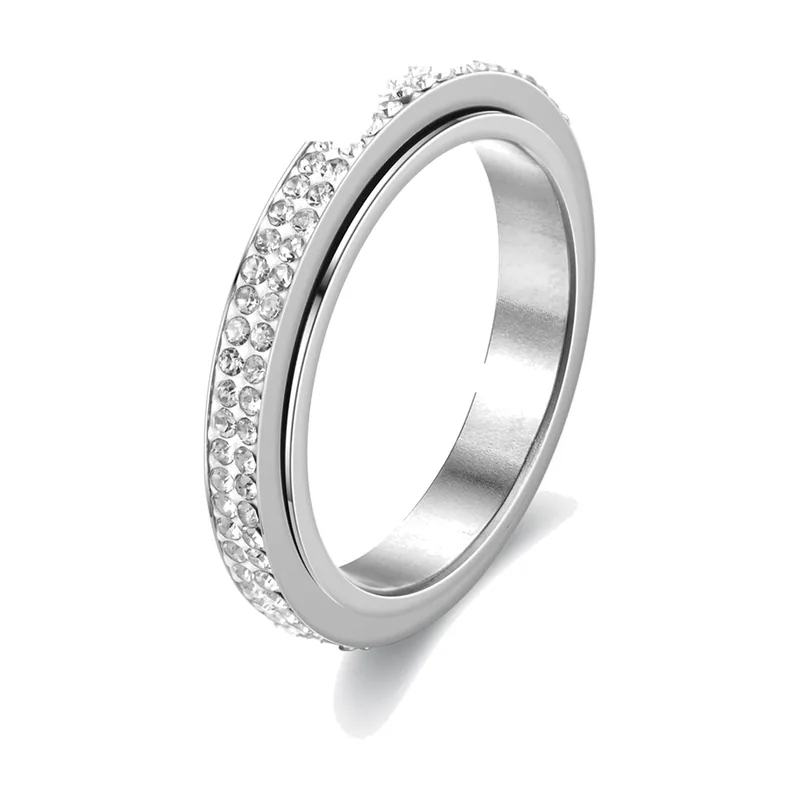 Bague rotative avec zircone clair, acier inoxydable