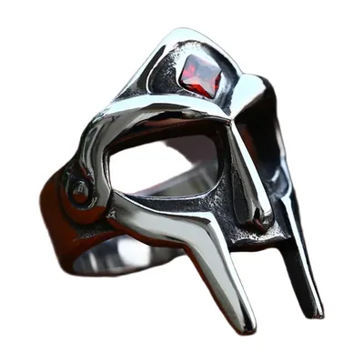 Sparta Helm Ring mit rotem Stein, 316L Edelstahl