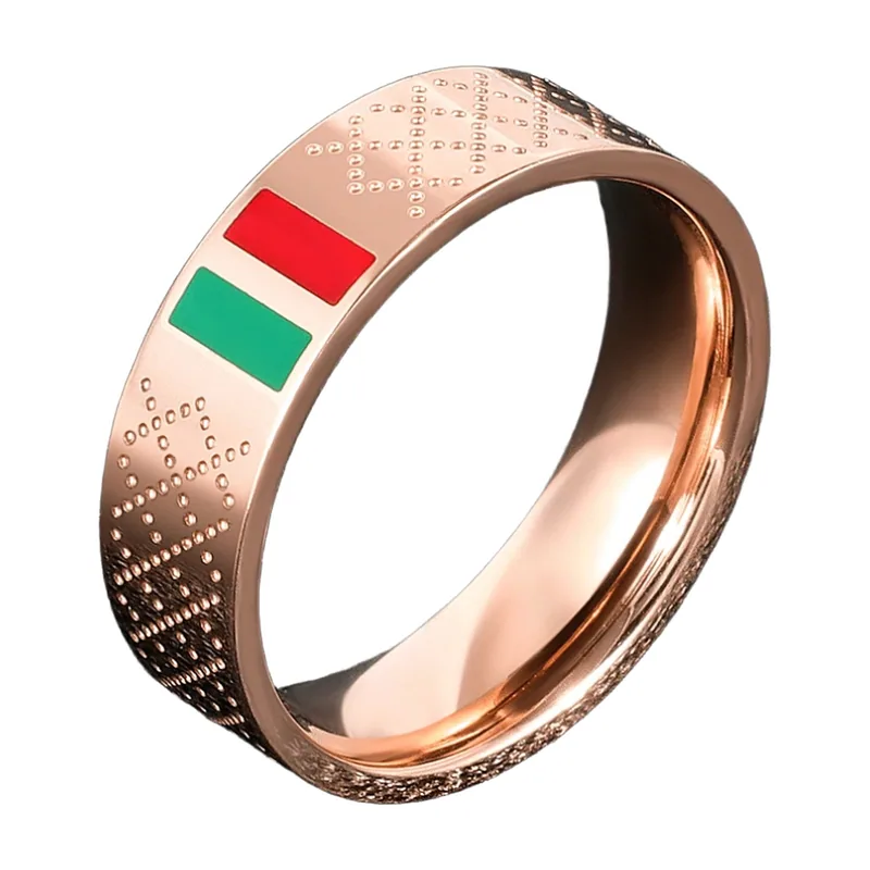 Herren Ring mit rot-grüner Emaille-Einlage, Edelstahl
