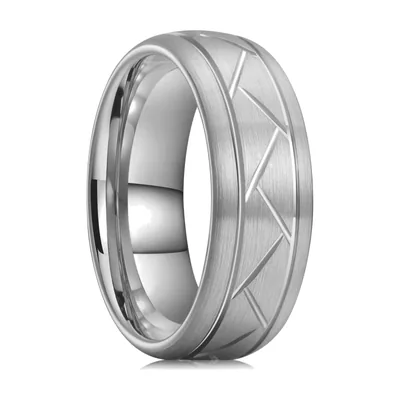 Anillo de Banda con Motivo Geométrico, Acero Inoxidable