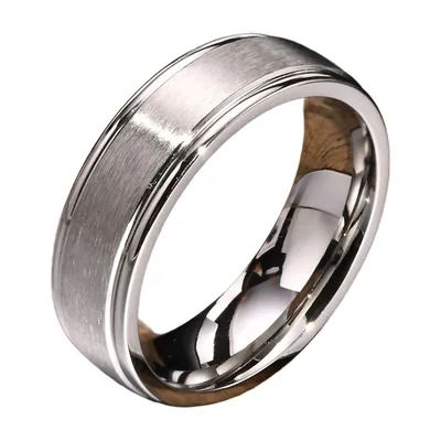 Anillo de Banda Cepillado con Detalles Pulidos, Acero Inoxidable