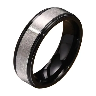 Anillo de Banda Cepillado con Bordes Pulidos, Acero Inoxidable