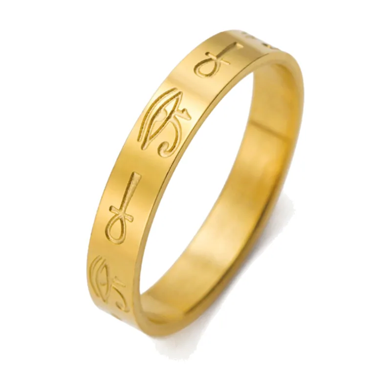 Anello Egizio con Ankh e Occhio di Horus, Acciaio Inossidabile