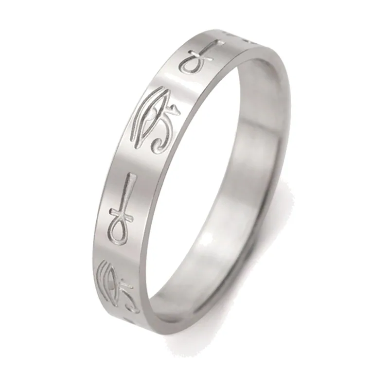Herrenring mit Horusauge und Ankh-Symbol, Edelstahl