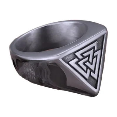 Anillo Sello Valknut con Símbolo Nórdico, Acero Inoxidable
