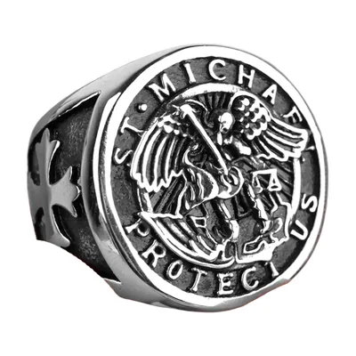 Anillo Sello San Miguel Arcángel, Acero Inoxidable 316L