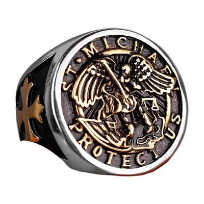 Saint Michael Archangel Signet Ring, 316L Stainless Steel