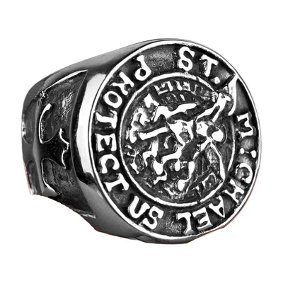 Anillo Sello de San Miguel Arcángel, Acero Inoxidable 316L