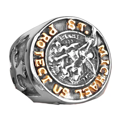 Anillo Sello de San Miguel Arcángel, Acero Inoxidable 316L