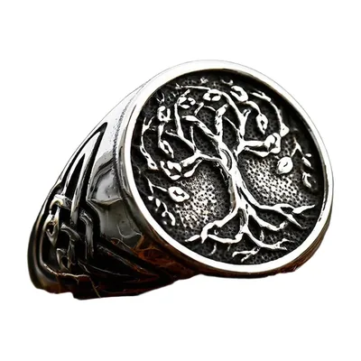 Anillo Sello Yggdrasil Árbol de la Vida, Acero Inoxidable 316L