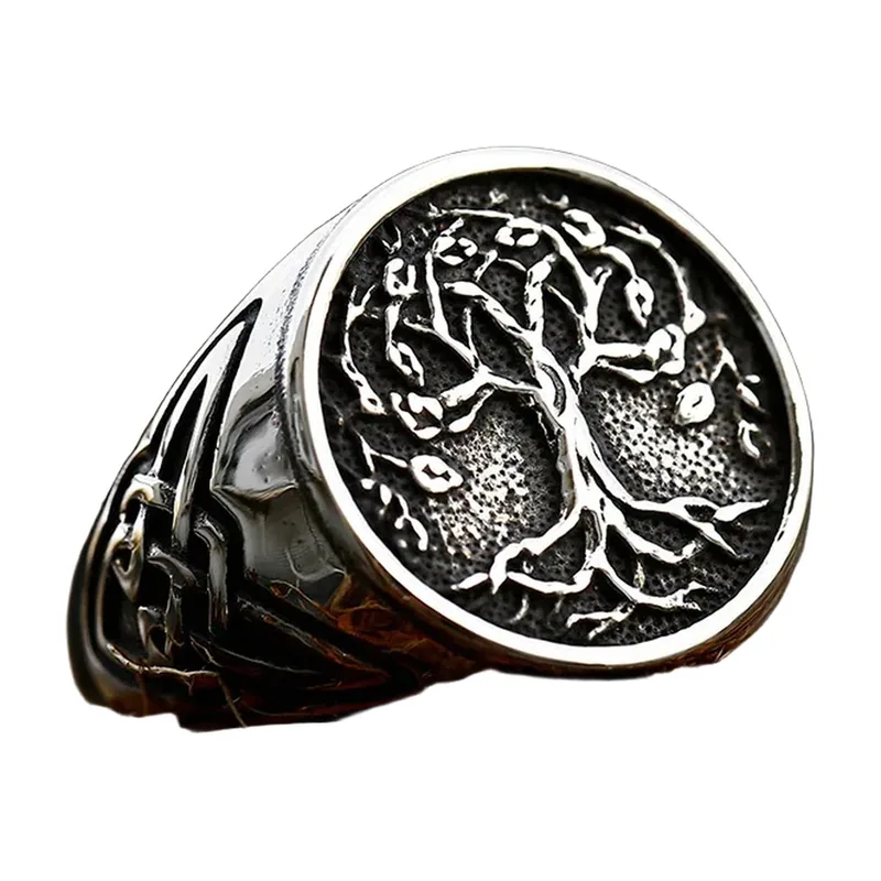 Herren Siegelring Yggdrasil Lebensbaum, Edelstahl 316L