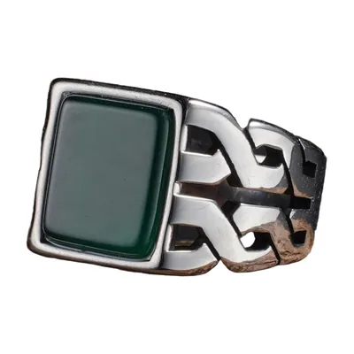 Anillo Sello Cuadrado con Piedra Turquesa, Acero Inoxidable