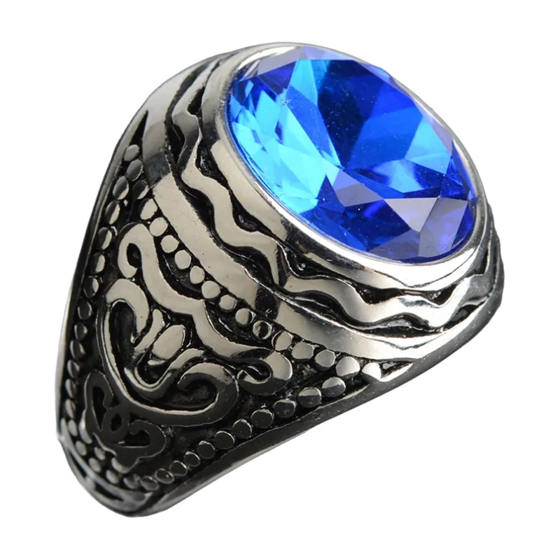 Chevalière avec Zirconia Bleu, Acier Inoxydable