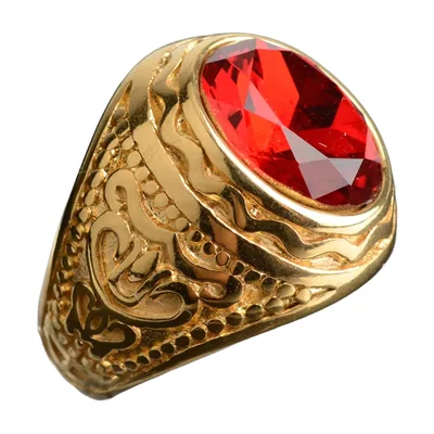 Anillo Sello con Circonia Roja, Acero Inoxidable