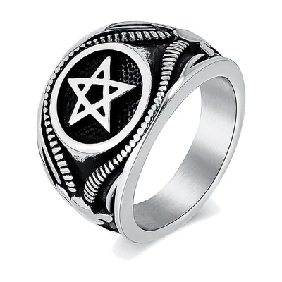 Bague Chevalière Pentagramme Gothique, Acier Inoxydable 316L