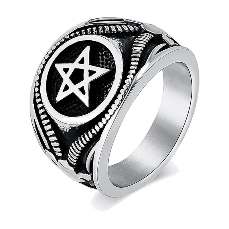 Pentagram Gothic Signet Ring, 316L Stainless Steel