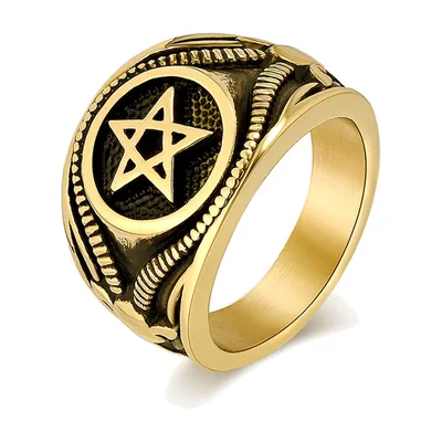 Herren Siegelring mit Pentagramm-Motiv, Edelstahl