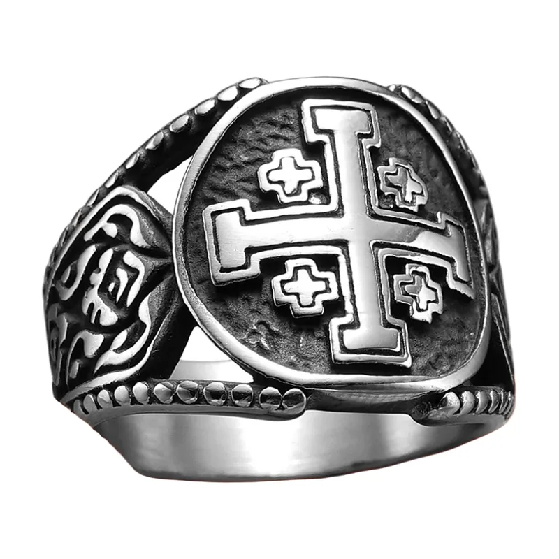 Chevalière Croix de Jérusalem, Acier Inoxydable 316L