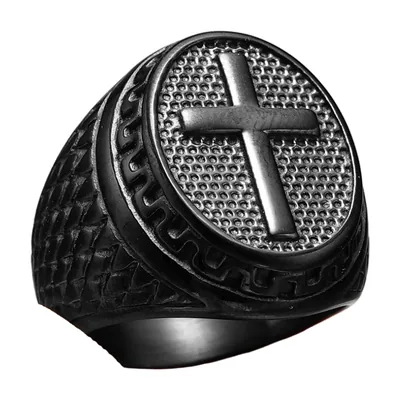 Anello Sigillo Croce di Gerusalemme, Acciaio Inox 316L