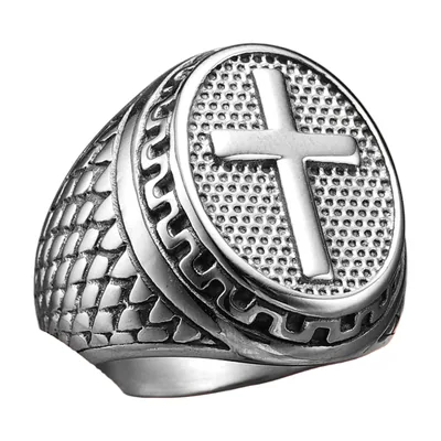 Anillo Sello Cruz de Jerusalén, Acero Inoxidable 316L