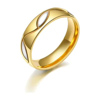 Anillo dorado con incrustaciones blancas, Acero Inoxidable