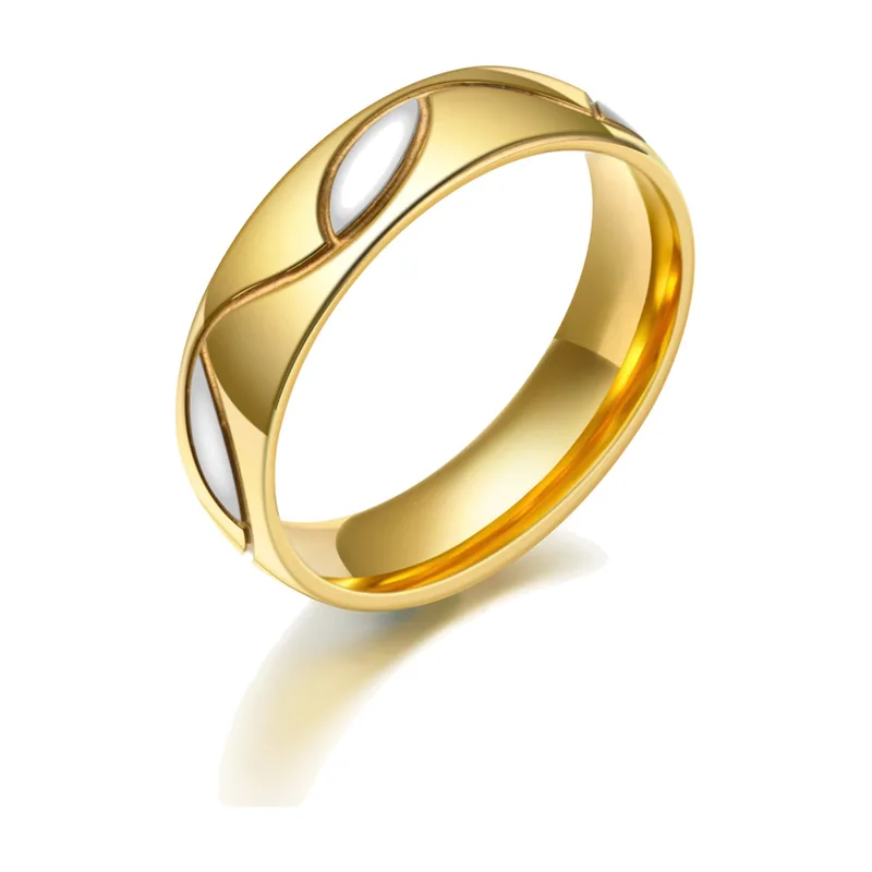 Bague pour homme dorée avec inserts blancs, Acier Inoxydable