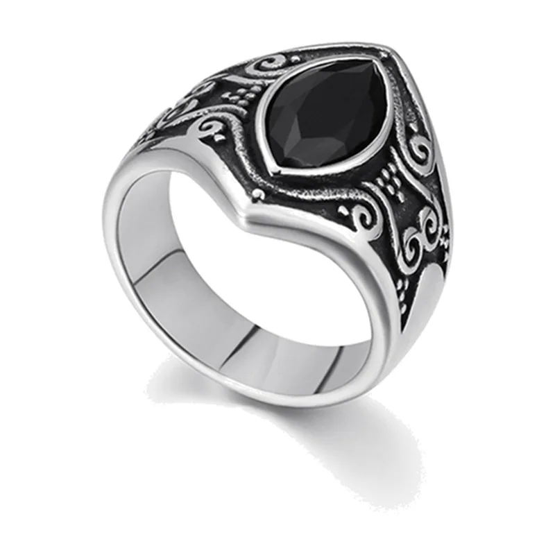 Vintage Siegelring mit schwarzem Onyx, Edelstahl