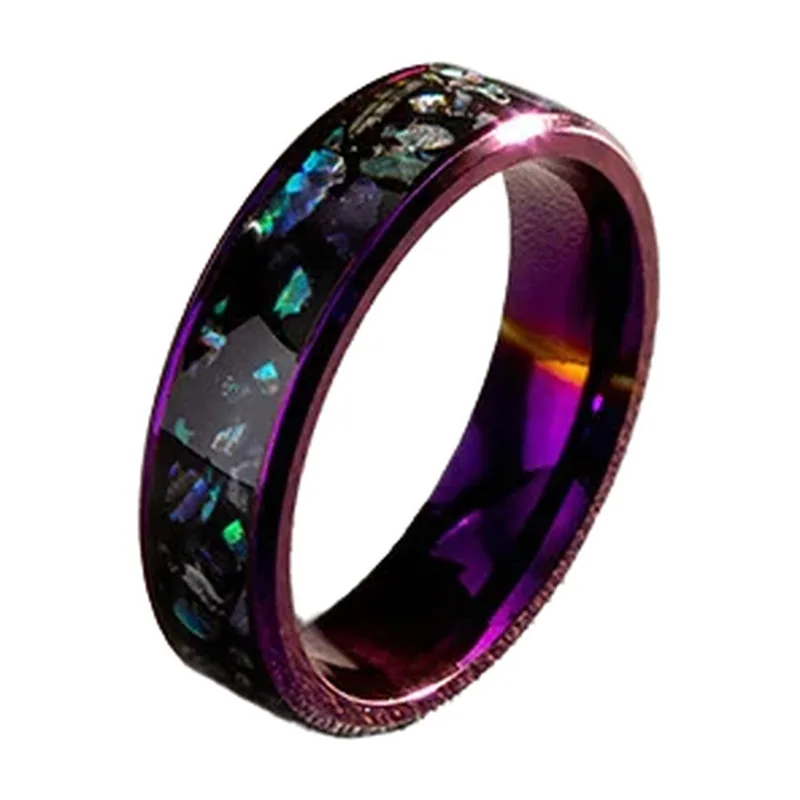 Bague en Abalone avec Incrustation Violette, Acier Inoxydable