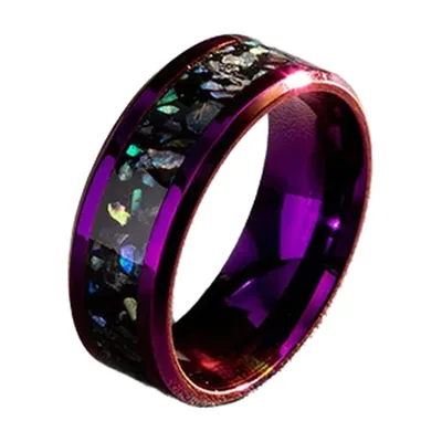 Anillo con incrustación de abulón púrpura, Acero Inoxidable