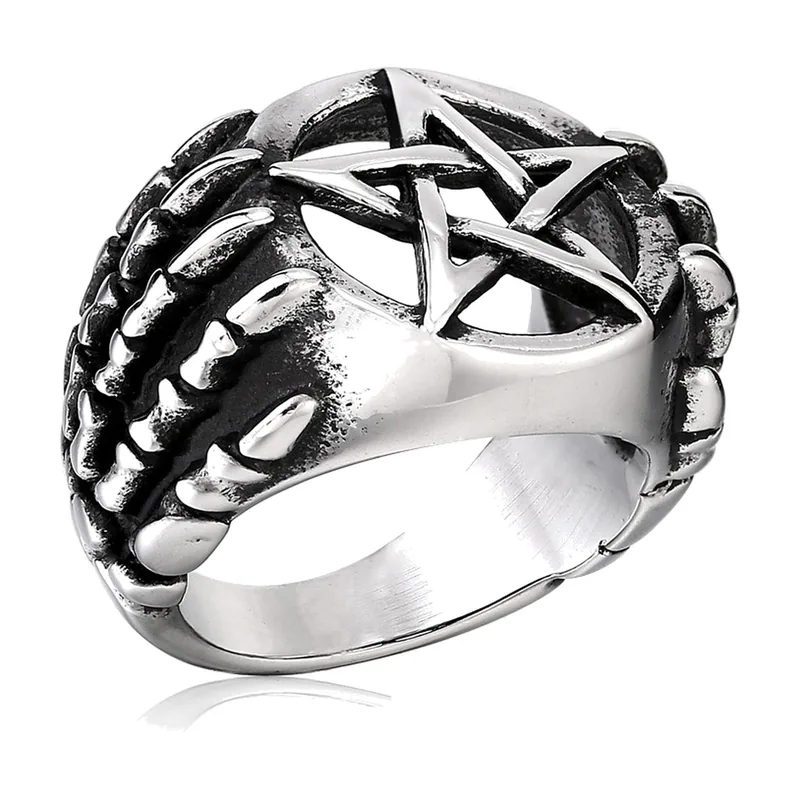 Anillo de Pentagrama con Diseño Gótico, Acero Inoxidable