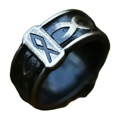 Anillo Rúnico Vikingo con Símbolos de Odín, Acero Inoxidable