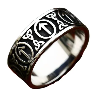 Anillo Rúnico Vikingo con Símbolos de Odín, Acero Inoxidable