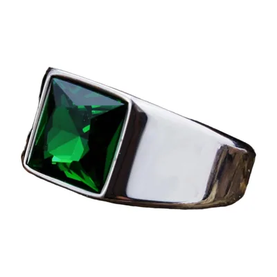 Anillo Sello Cuadrado con Piedra Verde, Acero Inoxidable 316L