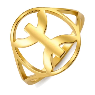 Anillo Étnico Bereber Calado en Tono Dorado, Acero Inoxidable